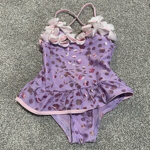 Floatimini one piece bathing suit with foil colored flowers‎ and flower top 3T